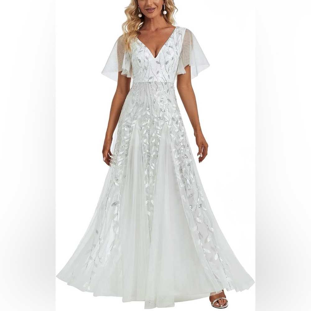 Elegant White and Silver Evening Gown